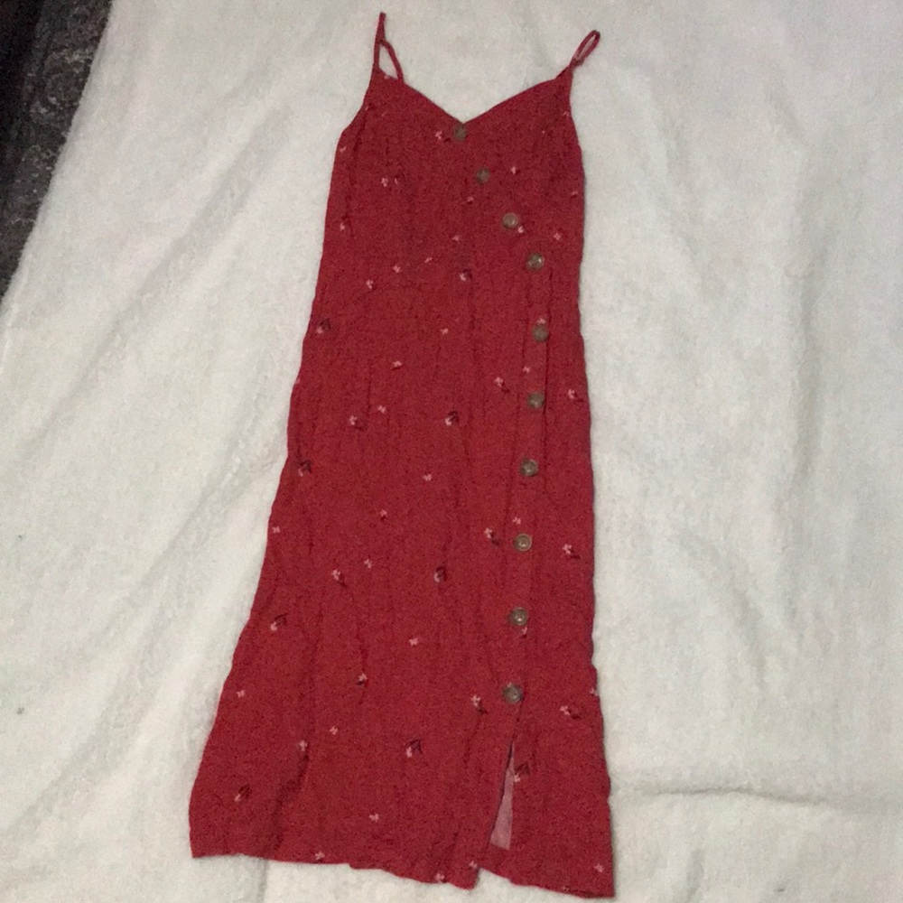 Red Button Up Midi Dress